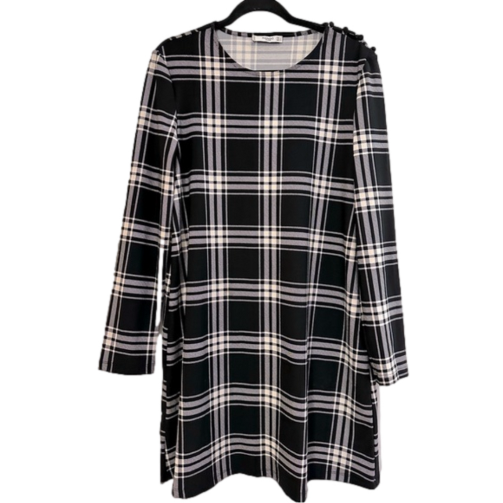 MANGO Basics Plaid Long Sleeve Comfy Stretchy Knee Length Dress Women’s Sz 8